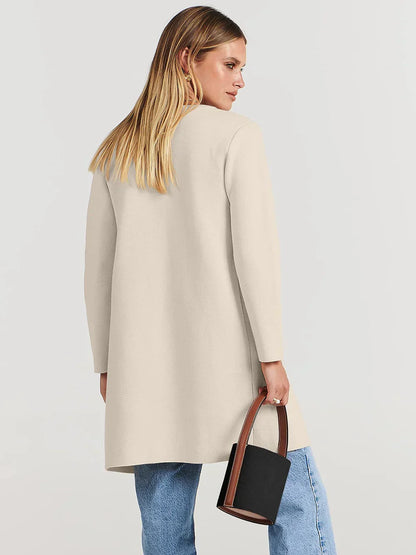 Manteau femme mi-long – Laine mélangée – Coupe droite – Col large – Style épuré