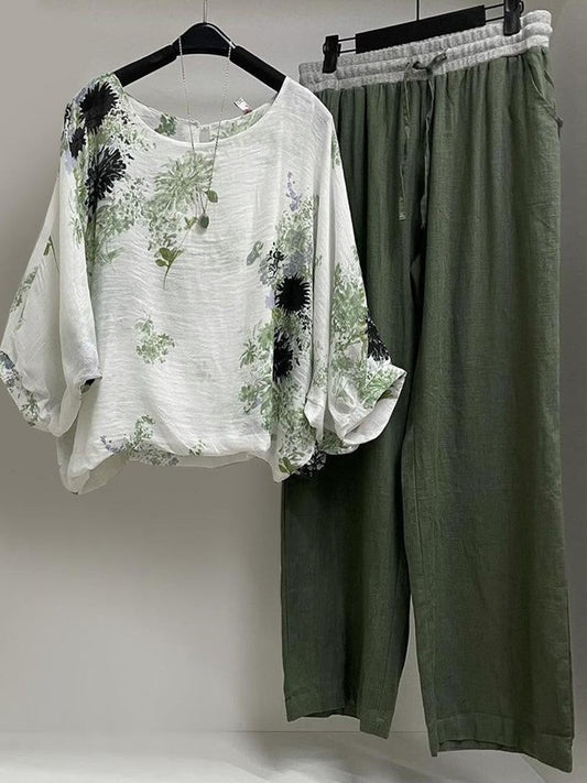 Ensemble femme deux pièces – coupe décontractée – manches ballon – tissu respirant