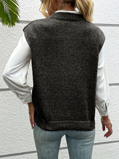 Rosa Relaxed Fit Sweater Vest | V-Neck Ribbed Sweater Vest
