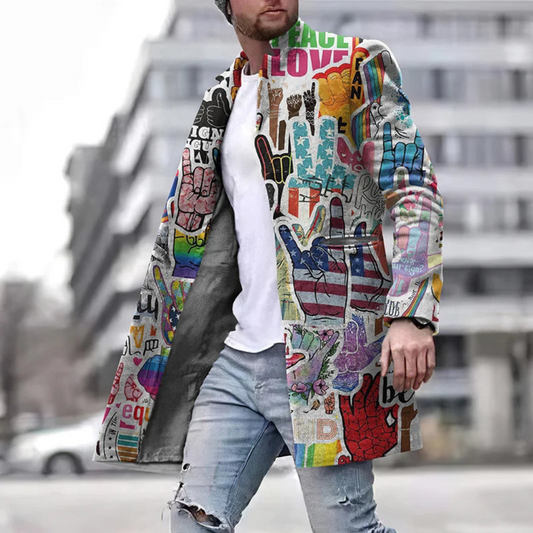Men's Coat - Woven Fabric - Slim Fit - Stand Collar - Mid-Thigh Length - Long Sleeves
