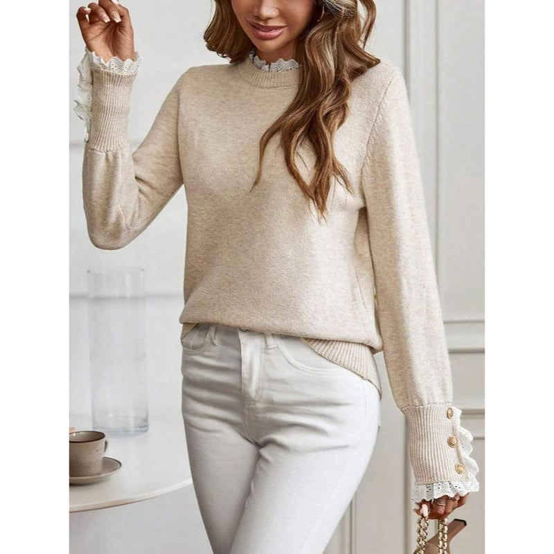 Ruby Relaxed Fit Knitted Sweater | Lace Trim Knitted Sweater
