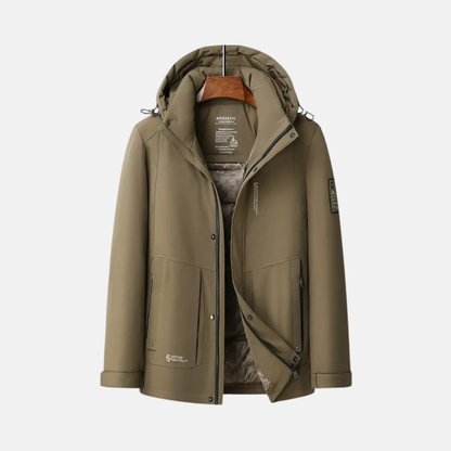 Men's down jacket – Regular fit – Adjustable hood – Zip and snap-button closure – Insulated quilted lining