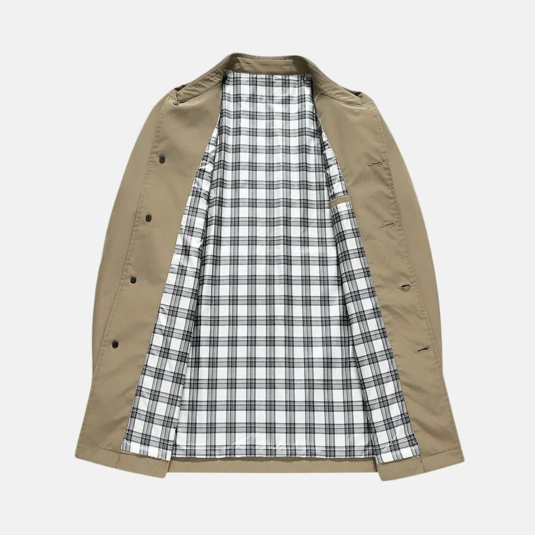 Men's mid-length jacket – Slim fit – Notched collar – Checked lining – Buttons