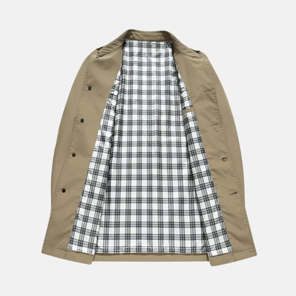 Men's mid-length jacket – Slim fit – Notched collar – Checked lining – Buttons
