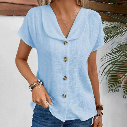 Women's blouse – Relaxed fit – Breathable crinkled fabric – Short sleeves – Short
