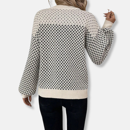 Erin Wool Oversized Sweater | Balloon Sleeve Geometric Sweater