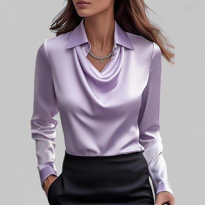 Claudia Draped Neck Blouse | Long Sleeve Regular Fit Blouse