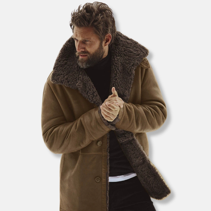 Men's Coat - Woven Fabric - Wide Pointed Collar - Mid-Thigh Length