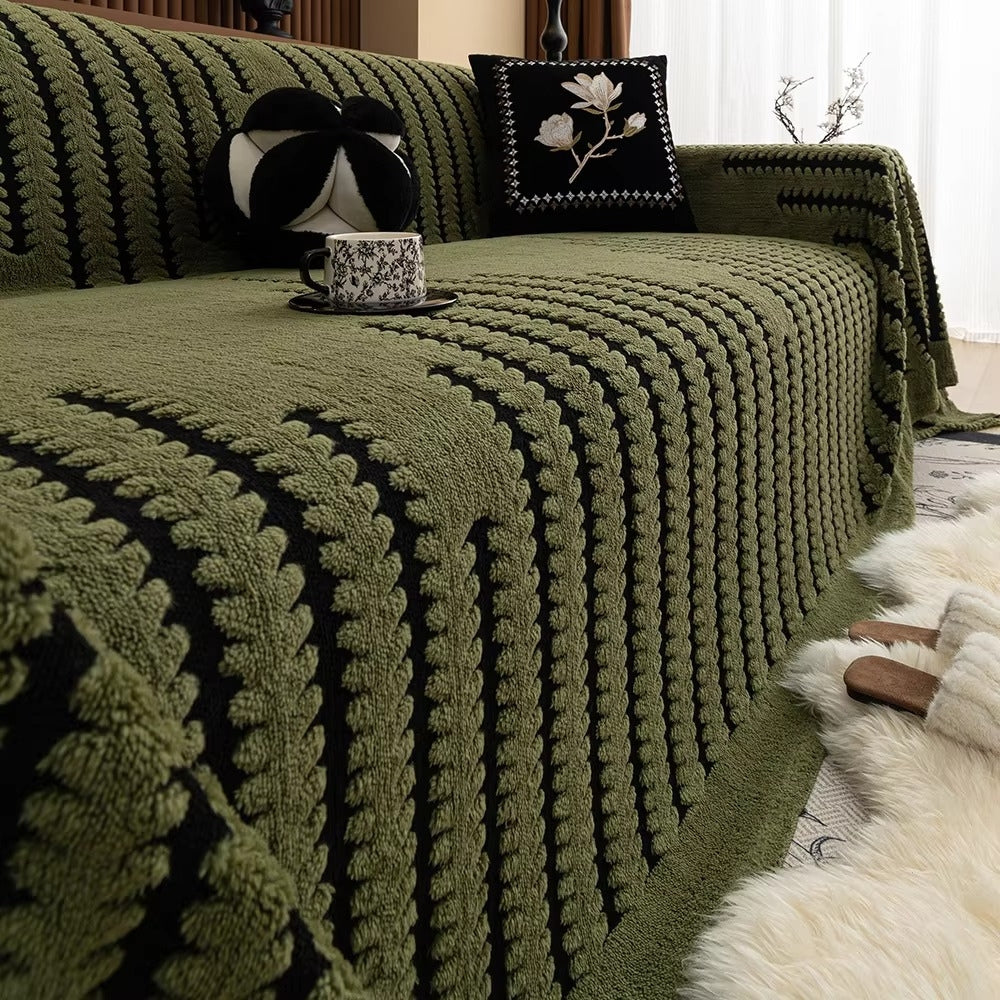 Tufted Chenille Tassel-Trim Sofa Cover