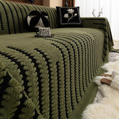 Tufted Chenille Tassel-Trim Sofa Cover