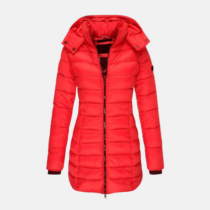 Quilted coat for women - Slim fit - Mid-thigh length - Hood
