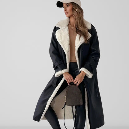 Women's Trench - Faux Leather - Oversized Cut - Ankle Length - Wide Lapel Collar
