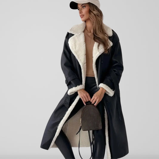 Women's Trench - Faux Leather - Oversized Cut - Ankle Length - Wide Lapel Collar