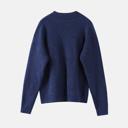 Thea Cotton Ribbed V-Neck Sweater | Asymmetrical Hem Sweater