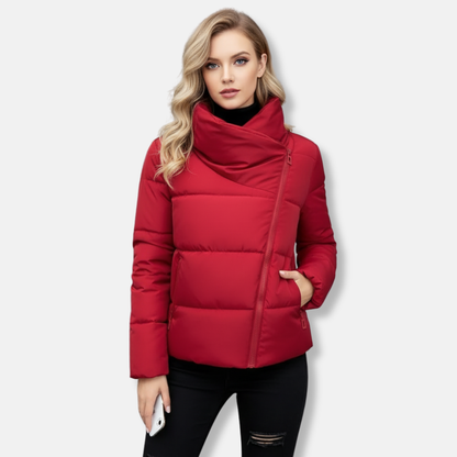 Women's Quilted Jacket - Woven Fabric - Stand Collar - Cropped Fit