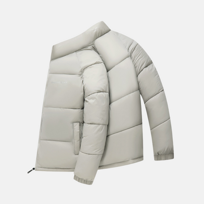 Men’s Puffer Coat - Insulated Quilted Panels - Loose Fit - Stand Collar - Full Zipper Closure