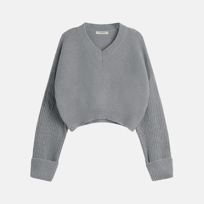 Alessia Cropped V-Neck Sweater | Ribbed V-Neck Sweater