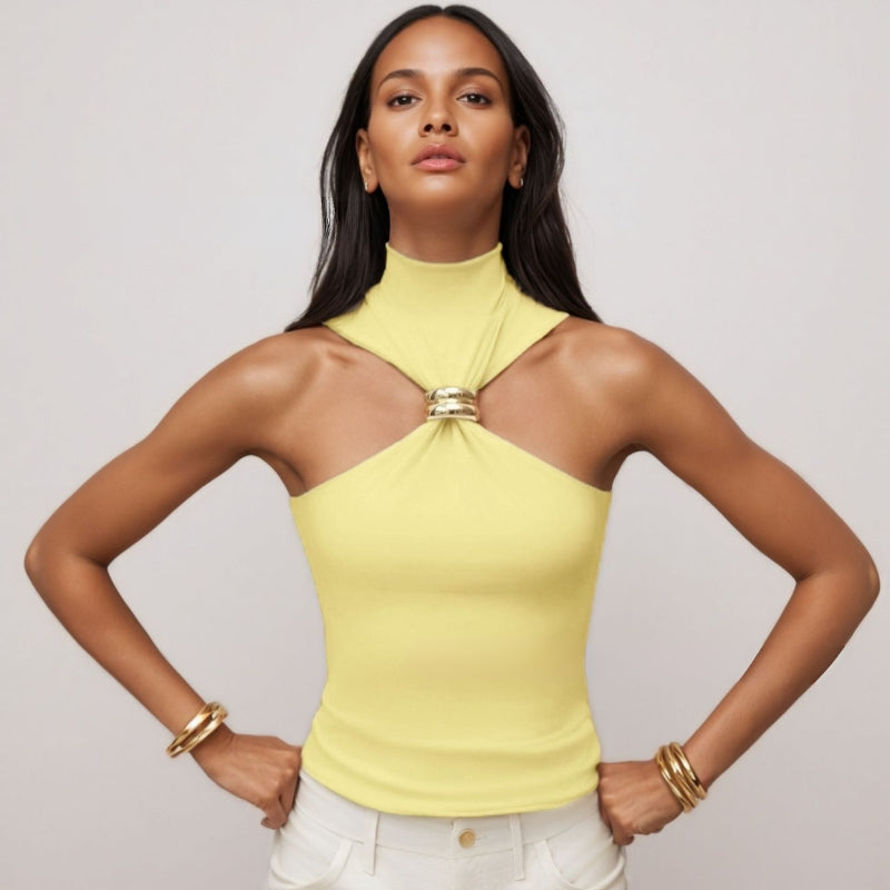 Women's Tank Top – Slim Fit – Metal Ring Detail – Soft Knit