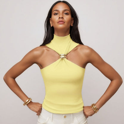 Women's Tank Top – Slim Fit – Metal Ring Detail – Soft Knit