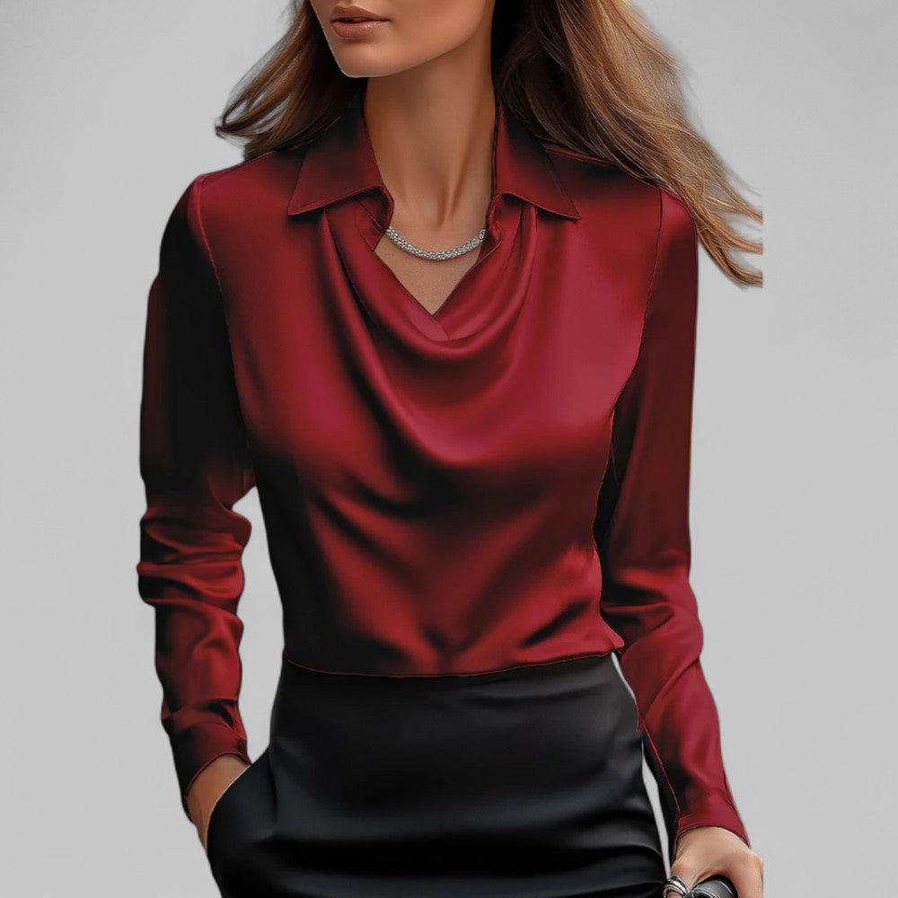 Claudia Draped Neck Blouse | Long Sleeve Regular Fit Blouse