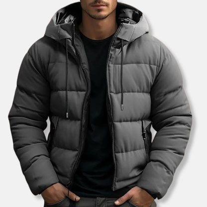 Men's Puffer Jacket - Quilted Design- Hooded - Long Sleeves