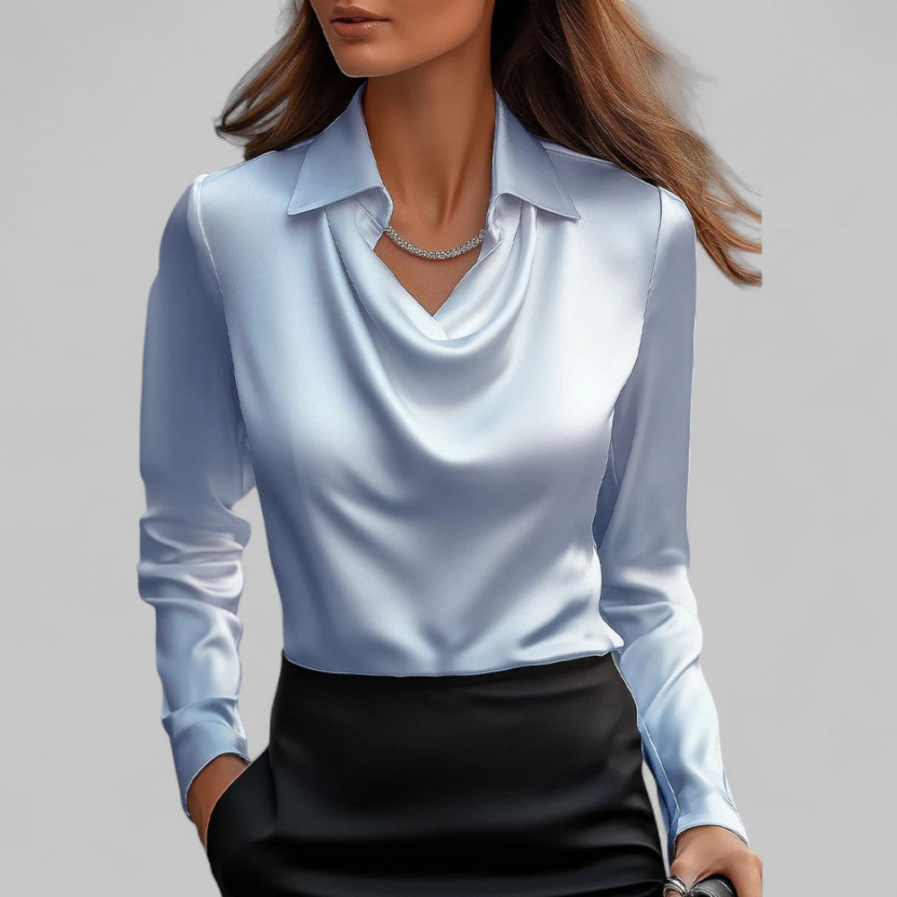 Claudia Draped Neck Blouse | Long Sleeve Regular Fit Blouse
