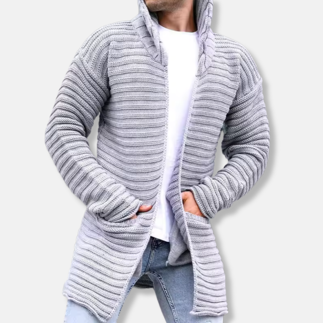 Men's knit vest – Oversized cut – Turtleneck – Long – Ribbed front opening