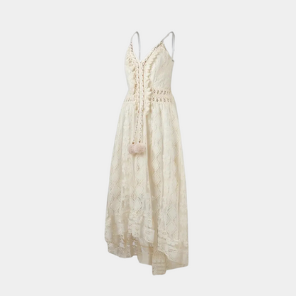 Women's midi dress – Fluid cut – Thin straps – Lightweight lace – Bohemian style