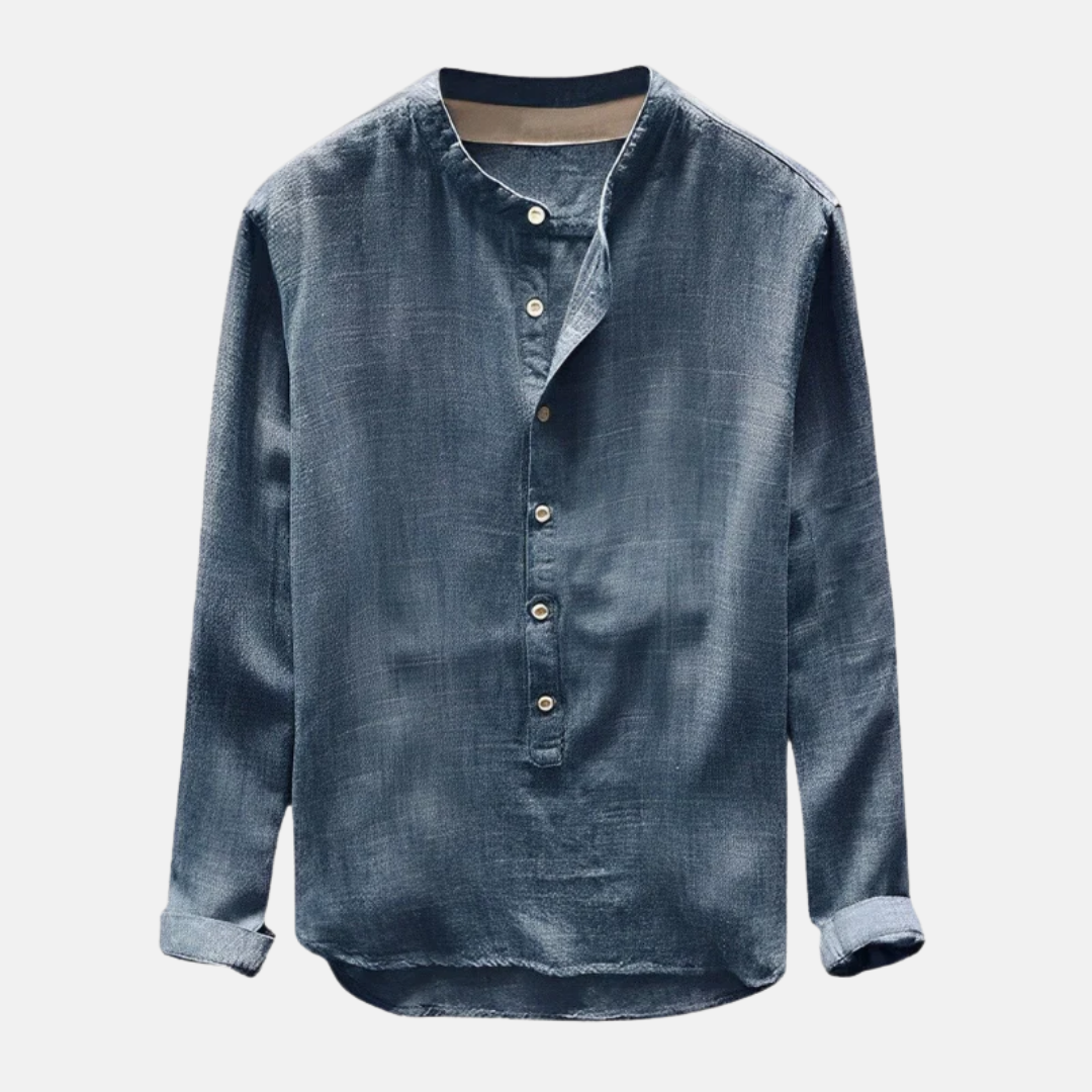 Carlo Linen Relaxed Fit Mao Collar Shirt | Long Sleeve Shirt