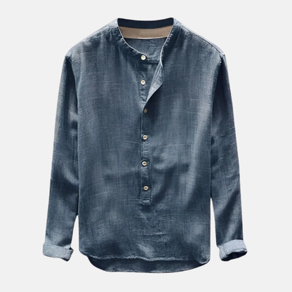 Carlo Linen Relaxed Fit Mao Collar Shirt | Long Sleeve Shirt