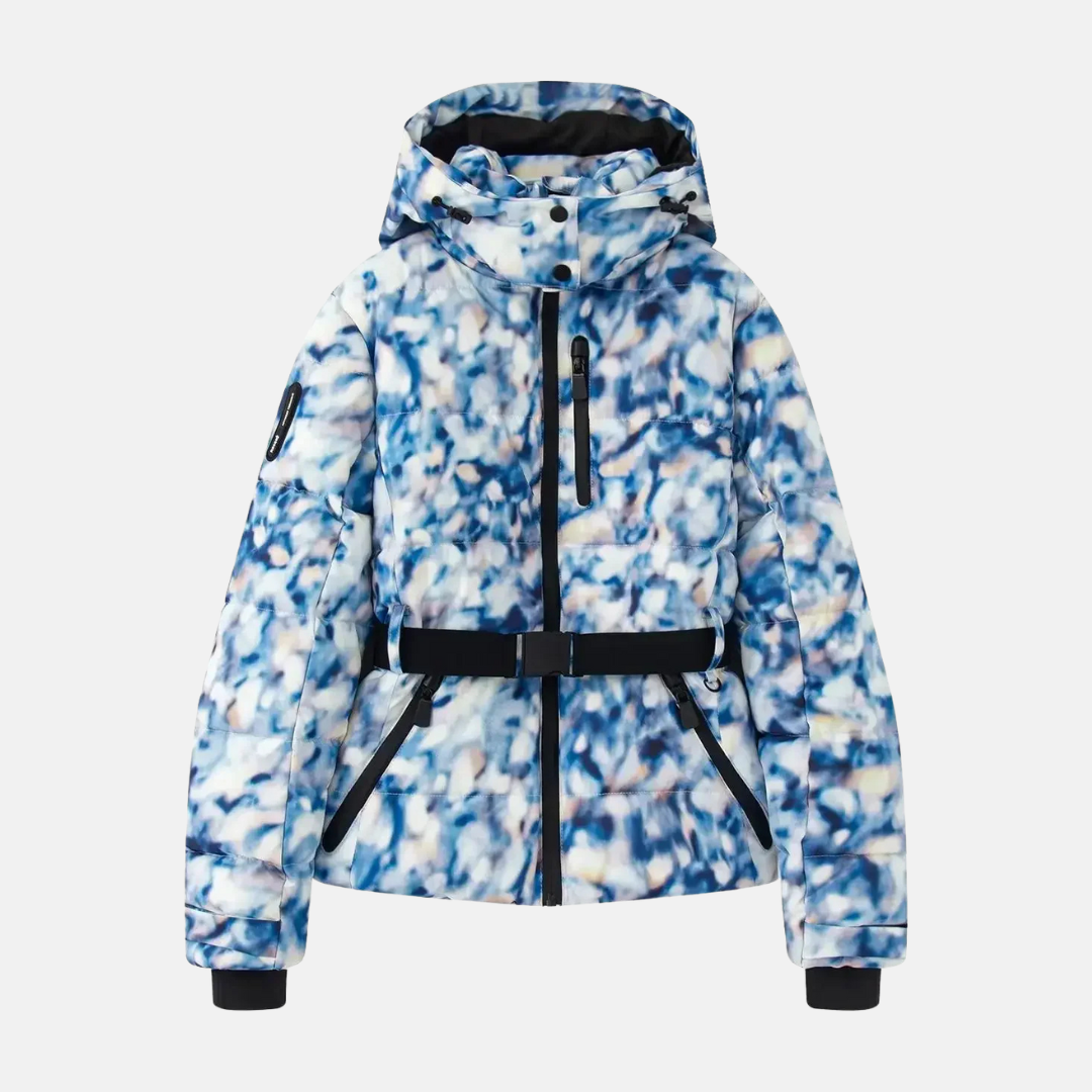 Women's Ski Jacket - Puffer Insulated - Belted Fit - Stand-Up Collar With Hood