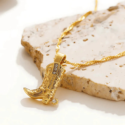 Ilaria Cowboy Boot Pendant Necklace | Rhinestone Accents Necklace