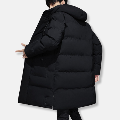 Men's Coat - Woven Fabric - Mid-Thigh Length - Adjustable Hood