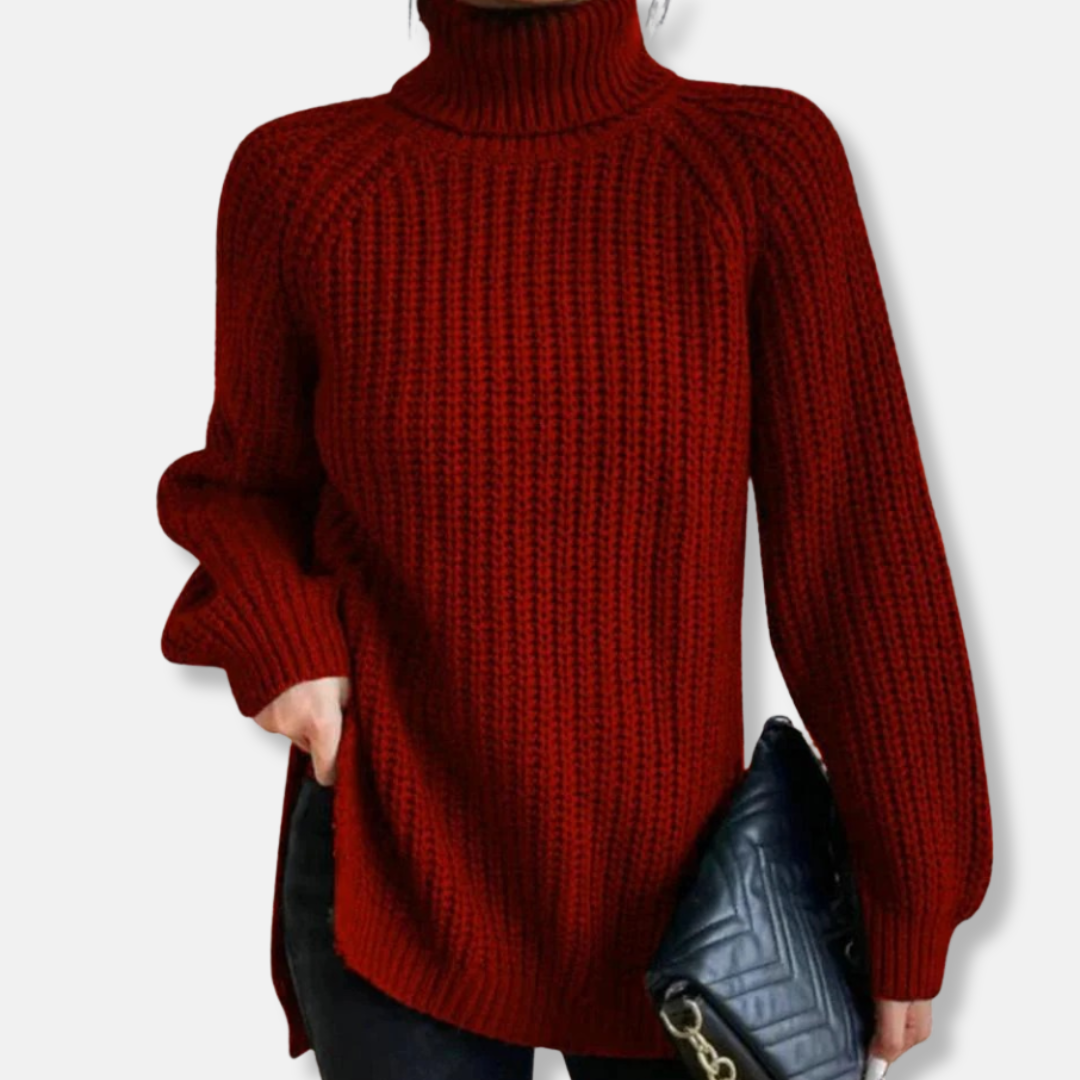 Jessica Wool Ribbed Turtleneck Sweater | Puff Shoulder Sweater
