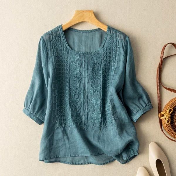Embroidered Three-Quarter Sleeve Blouse for Women – Stylish & Comfortable
