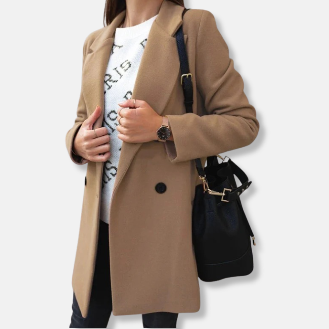 Anna Wool Straight Fit Coat | Notched Lapel, Button Front Coat