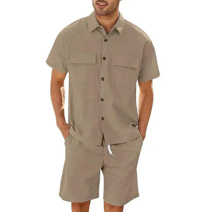 Men's Shirt and Shorts Set – Relaxed Fit – Breathable Fabric – Buttoned