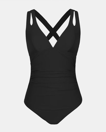 One-piece women's swimsuit – Shaping cut – Plunging neckline – Double straps