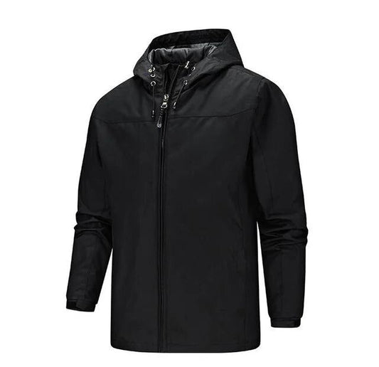 Men's waterproof jacket – Straight cut – Adjustable hood – Zippered closure