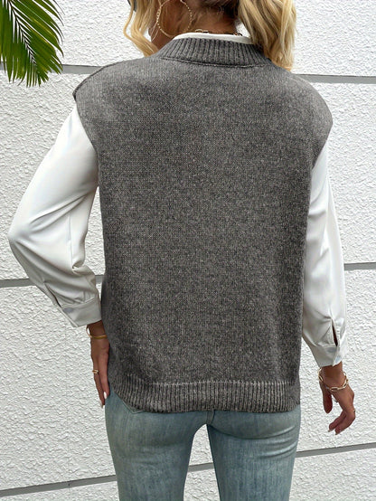 Rosa Relaxed Fit Sweater Vest | V-Neck Ribbed Sweater Vest