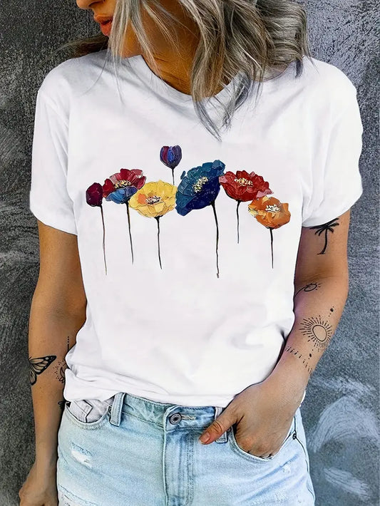 Women's T-shirt – Relaxed fit – Breathable fabric – Floral print – Casual style