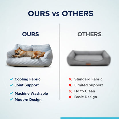 Quilted Fabric Dog Sofa With Supportive Armrests