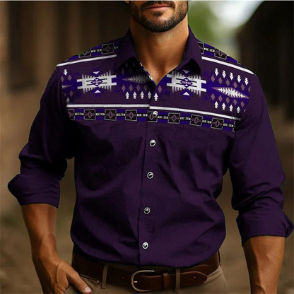 Men's shirt – Slim fit – Long sleeves – Retro geometric pattern – Breathable fabric