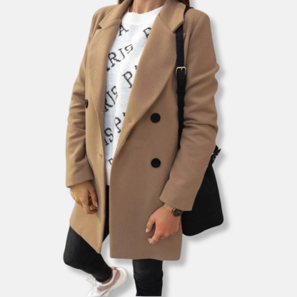 Anna Wool Straight Fit Coat | Notched Lapel, Button Front Coat