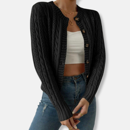 Elizabeth Relaxed Fit Cardigan | Cable Knit, Ribbed Trim Cardigan