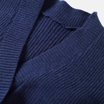 Thea Cotton Ribbed V-Neck Sweater | Asymmetrical Hem Sweater