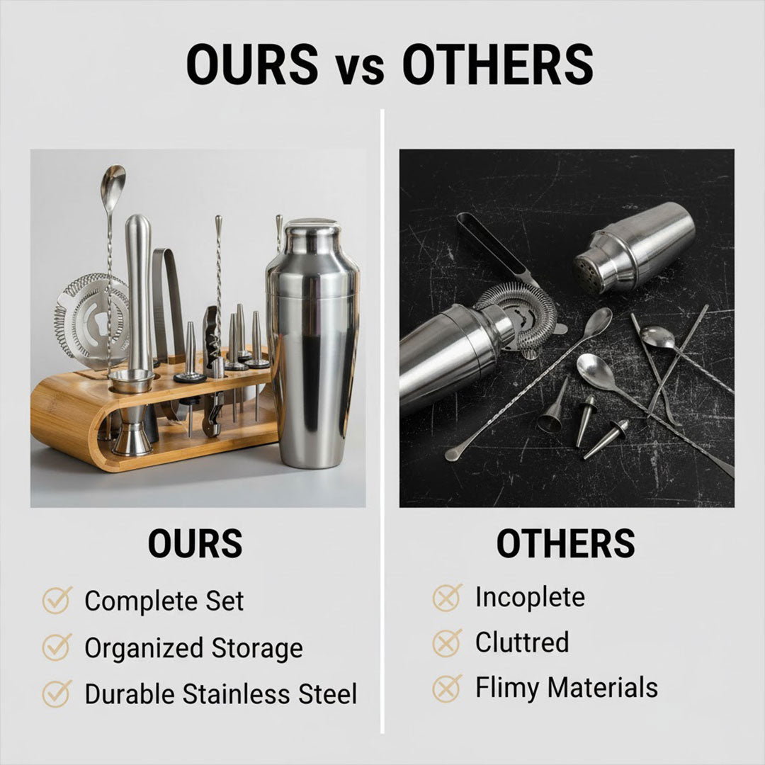 Minimalist Stainless Steel Cocktail Shaker Set With Bamboo Stand