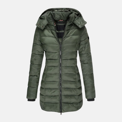 Quilted coat for women - Slim fit - Mid-thigh length - Hood
