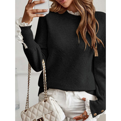 Ruby Relaxed Fit Knitted Sweater | Lace Trim Knitted Sweater