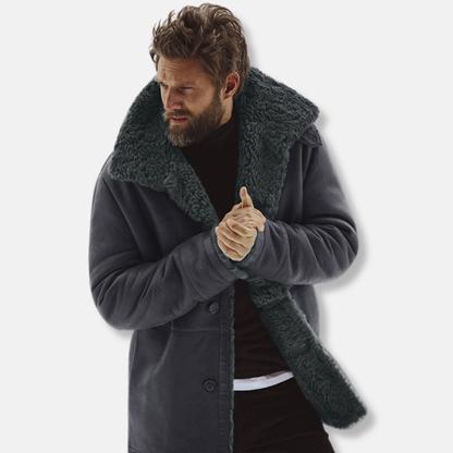 Men's Coat - Woven Fabric - Wide Pointed Collar - Mid-Thigh Length